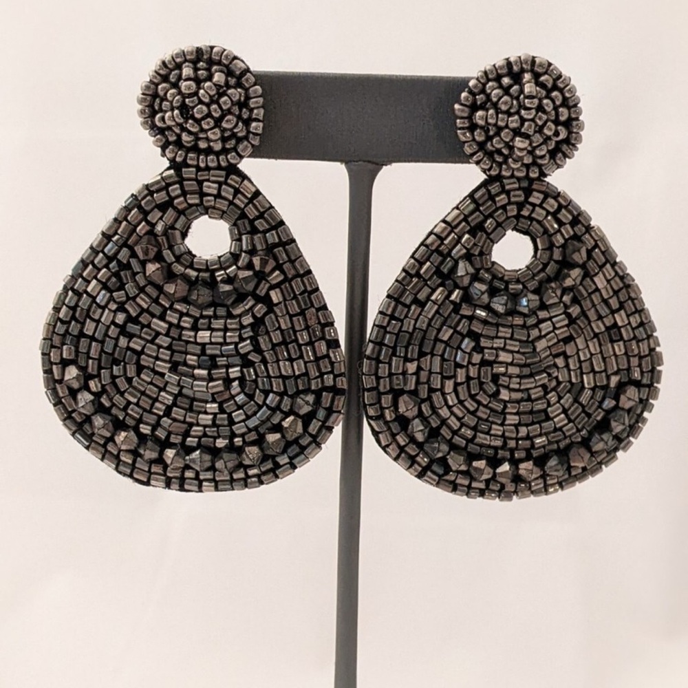 Kenneth jay Black Beaded round Statement Earrings